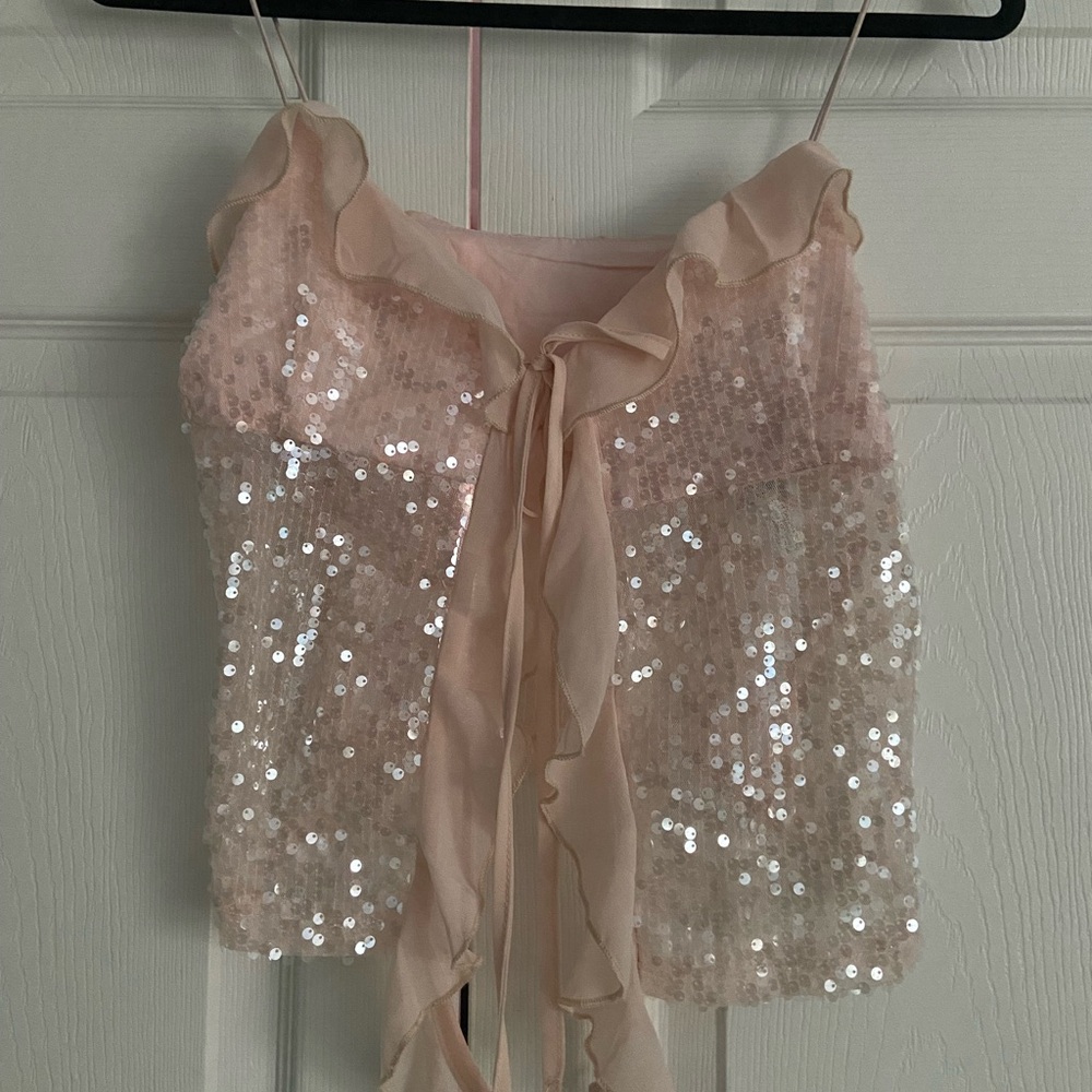 Y2K sequin Tie Front Top